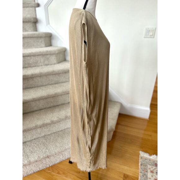 Lauren Manoogian Tan Ribbed Short Sleeve Column Lettuce Hem Tunic Dress - Picture 3 of 9